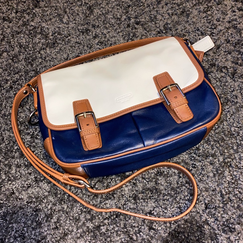 Coach Crossbody - Navy / White / Brown
